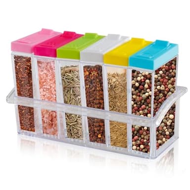 PDFans Spice Shaker, 6 Pcs Seasoning Rack Spice Pots Storage Container Condiment Jars with Tray for Salt Sugar Cruet