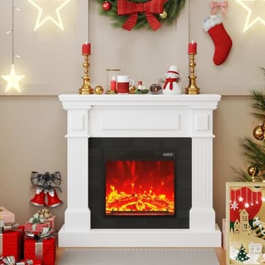 40" Electric Fireplace with Mantel | 18 inch Electric Fireplace | Highly Realistic 3D Flame | Button & Remote Control | White Fireplace Mantel Surround | 40" W×11" D×39" H