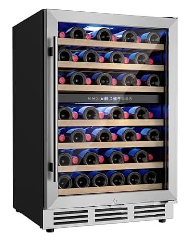Icyglee 24 inch Wine Fridge Cooler, 54 Bottle Dual Zone Wine Fridge, 40-65°F Built in&Freestanding Under Counter Wine Refrigerator with glass door, Wine Cooler for Home Office, Safety Lock