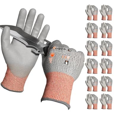 Schwer 12 Pairs ANSI A5 Cut Resistant Work Gloves, Cut Proof Gloves with PU Coating, Used for Metal Fabrication, WoodWorking, Construction, Non Slip, Durable, Non PFAS, M, CR3088