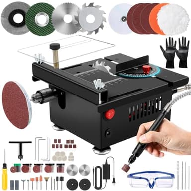 Mini Multi Functional Table Saw, mini Table Saws for Crafts, Portable Mini Desktop Electric Saw for Wood Cutting, Height & Angle Adjustable with More Accessories, for Wood, Plastic Acrylic Cutting