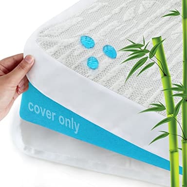 Mattress Topper Cover Protector Queen Size 3 Inch, 100% Waterproof Viscose Cooling Mattress Topper Encasement Zippered with Adjustable Straps, Fit Memory Foam Mattress Topper