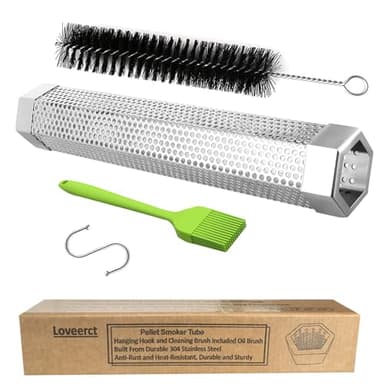 Smoke Tube for Pellet Smoker 12" - 5 Hours of Billowing Smoke - Hot/Cold Smoking - for Any Grill & Smoker - Premium Stainless Steel BBQ Smoking Tube, Includes Bonus Cleaning, Basting Brush & S-Hook