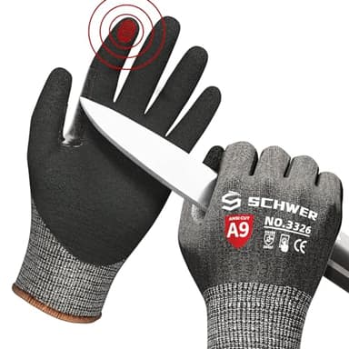 Schwer ProGuard Highest Level Cut Resistant Work Gloves PR3326 for Extreme Protection,ANSI A9 Cut Gloves with Reinforced Thumb, Non Slip, Breathable, Durable, Touch-screen, Non PFAS, Black 1 Pair(L)
