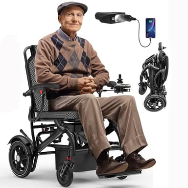 Electric Wheelchairs for Adults Foldable 36LBS Lightweight Frame Airline Approval, 15 Miles Travel Range& 500W Brushless Motors Power Motorized for Seniors& Max Support 350 LBS-Carbon Filber Color