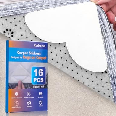Kadrama 16-Pack Carpet-to-Carpet Rug Grippers | Cloth-Backed Heavy-Duty Anti-Slip Pads | Secure Rugs Over Carpets, Tiles, Hardwood | Prevent Sliding, Curling, Tripping (4", Patented Mesh)