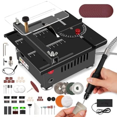 Tewpoy Mini Table Saw for Crafts, Portable 100W Power Mini Multi-Functional Table Saw, Cutting | Sanding | Carving | Drilling, 7-Speed Adjustable, 0-90° Cutting, for DIY, Wood,Acrylic and PCB Cutting