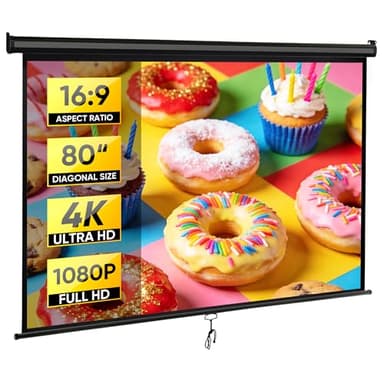 ZENY Outdoor Projector Screen Pull Down 80 Inch 16:9 HD Projection Screen, Roll Down Ceiling Projector Screen, Portable Indoor Outdoor Movie Screen