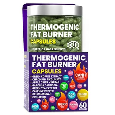 Thermogenic Fat Burner Capsules - Weight Loss Pills for Women & Men, Appetite Suppressant, Metabolism Booster - Green Tea, Coffee Extract, Garcinia Cambogia - Diet Pills for Weight Loss - 60 Capsules