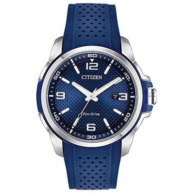 Citizen Men's Eco-Drive Weekender Watch in Stainless Steel with Blue Polyurethane Strap, Blue Dial (Model: AW1158-05L)