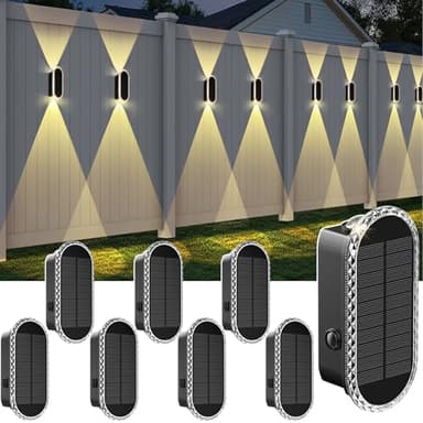 Solar Fence Lights Outdoor - 3000/4000/6000K 3 Modes, IP65 Waterproof Fence Lights Solar Powered, Up & Down Lighting Solar Wall Lights Outdoor for Backyard/Garden/Patio/Garage and Wall decor (8 pack)