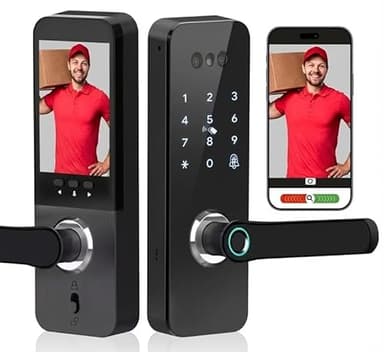 3D Face Recognition Smart Door Lock with Camera & Doorbell – Keyless Entry Deadbolt, Fingerprint, Face ID, Password, RFID Card & Physical Key, Tuya App Control, Auto Lock, Front Door Security for Home