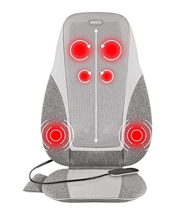 HoMedics Shiatsu + Kneading & Vibration Massage Cushion with Heat, Deep Kneading, Handheld Remote, Lumbar Vibration Waves, 3 Massage Zones, Upper, Lower,Full Back,Fits Most Chairs, Premium Fabric,Grey