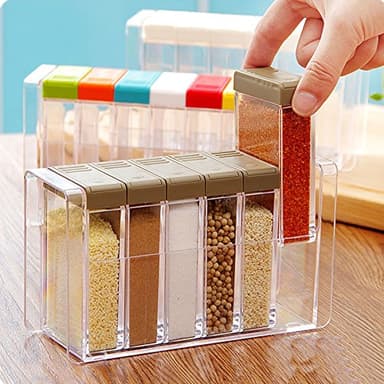 PDFans Spice Shaker, 6 Pcs Seasoning Rack Spice Pots Storage Container Condiment Jars with Tray for Salt Sugar Cruet